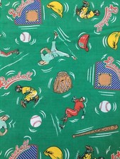 Sports Fabric - Bases Loaded Vintage Baseball Players - Cotton 58" x 88" Green