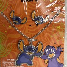 New Claire's Disney Stitch Halloween Necklace  Earrings Set