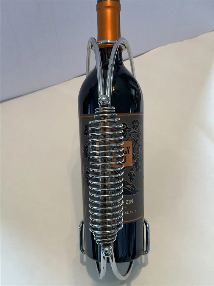Винтажный хромированный круглый держатель для винных бутылок MCM со спиральной пружинной ручкой (y) - Изображение 3 из 4