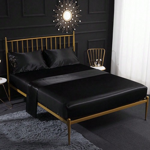 Satin Bed Sheets 10 Colors Faux Silk Shet Set Cooling Soft Sheet With Deep Pocke - Picture 2 of 16