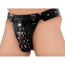 The Safety Net Leather Male Chastity Belt w Anal Plug HARNESS BDSM Cage Bondage
