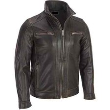 Men's Black Rivet Leather Faded Seam Jacket Genuine Cowhide Leather