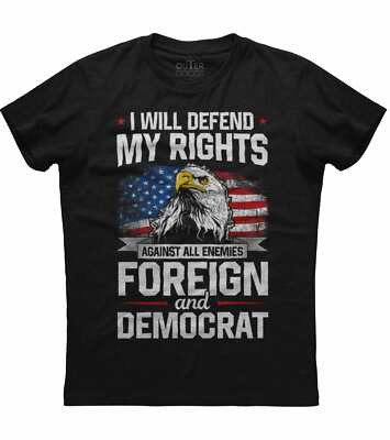 Mens American Flag I Will Defend My Rights Against All Enemies Patriotic T-Shirt
