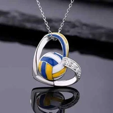 Volleyball Heart Pendant Jewelry Adjustable Teen Sports Silver Chain Necklace
