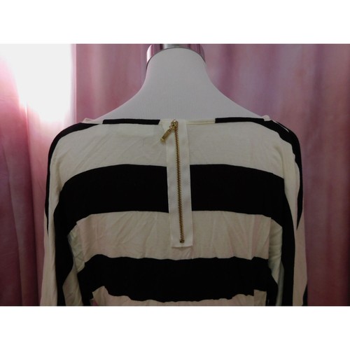 New York & Company Stretch Striped Cowl Neck Top Women S Black White Half Sleeve - Picture 6 of 10
