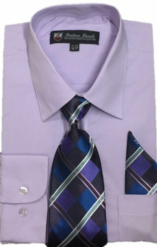 Men's Dress Shirt w/ Tie and Handkerchief Long Sleeve Style SG21 - Picture 15 of 35
