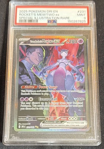 2025 POKÉMON DRI EN SPECIAL ILLUSTRATION RARE #231 TEAM ROCKETS MEWTO  PSA 9