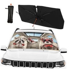 CHILL TEK Funny Animals Car Windshield Umbrella, Raccoons Sun Shade raccoon
