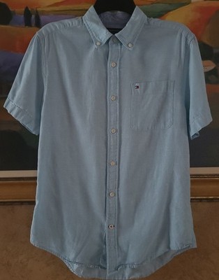 Tommy Hilfiger Flag Shirt, Boy's Size S/P, Light Blue, Button Up, Short Sleeve