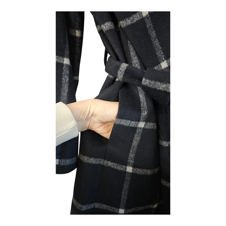 Abrigo envolvente ANN TAYLOR azul marino estampado de ventana con cuello chal mezcla de lana PEQUEÑO PEQUEÑO PEQUEÑO Foto 4 de 4