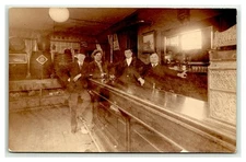 Saloon bar interior RPPC Occupational Bartender whiskey sign Pennsylvania brand