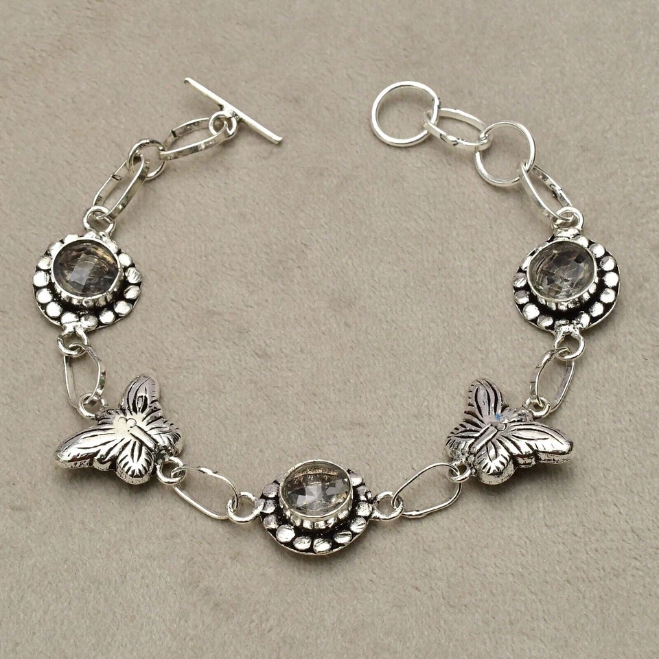 Bracciale in argento sterling 925 con pietre preziose di topazio bianco... - Immagine 3 di 4