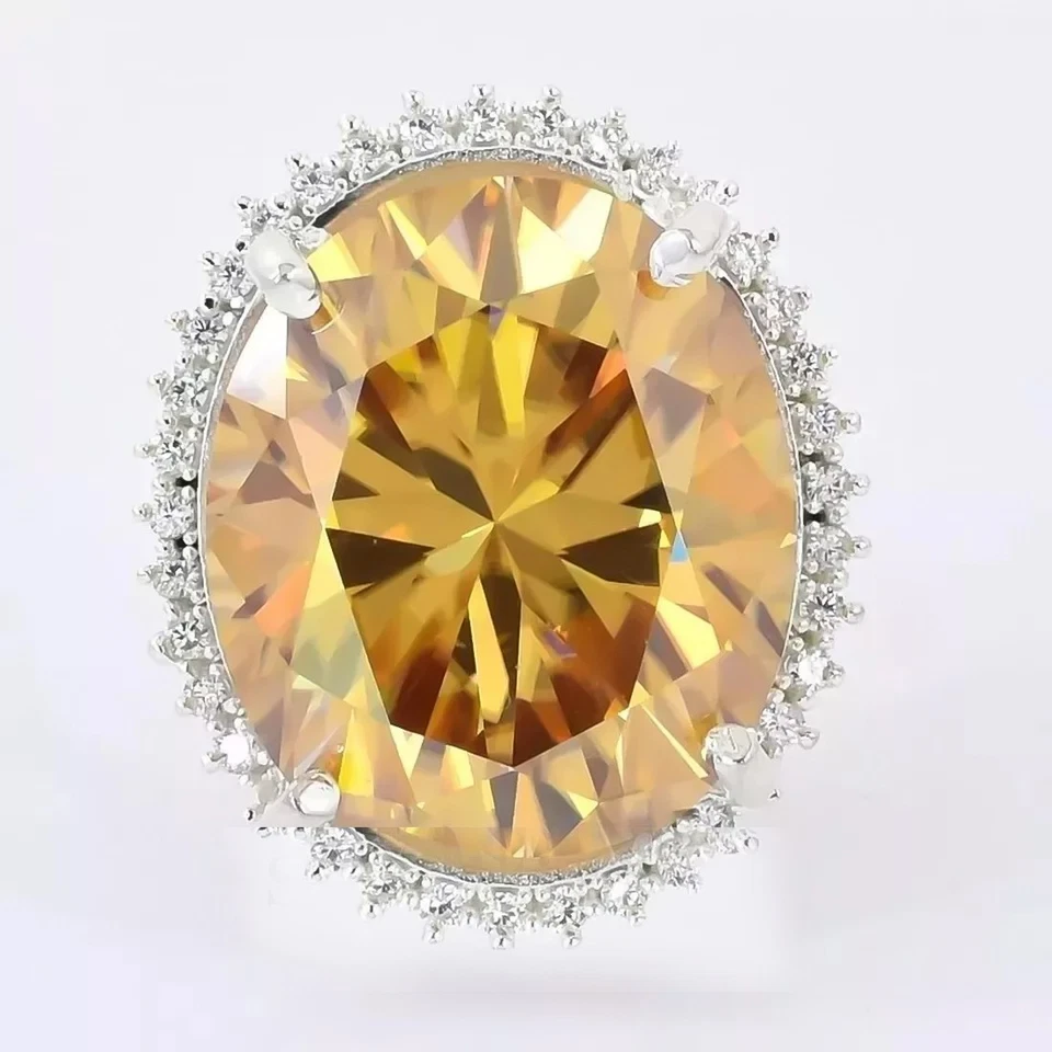 Anel solitário de diamante tratado com champanhe 13,60 quilates certificado em prata 925 - Imagem 2 de 4