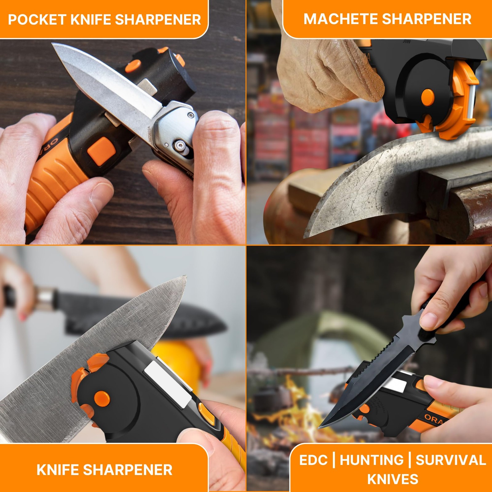 Orange Ninja All-in-1 Garden Tool & Knife Sharpener for Lawn Mower Blade, Axe...
