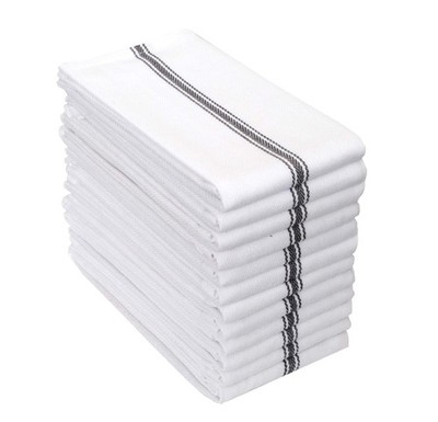 COTTON HERRINGBONE WHITE DISH TOWELS SET OF 12 HIGHLY ABSORBENT SUPER SOFT TEA T