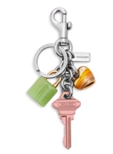 Original Coach Metal Key Cluster Keychain Bag Charm Silver/Pink MULTICOLOR CP891