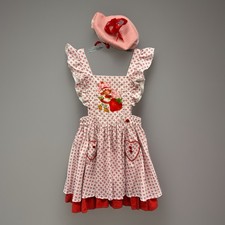 Boutique Strawberry Shortcake Pinafore Twirl Apron Dress Women Size M Wool Hat