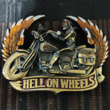 Hell On Wheels 1972 Motorcycle Biker Skull Metal Western Belt Buckle 1.5in