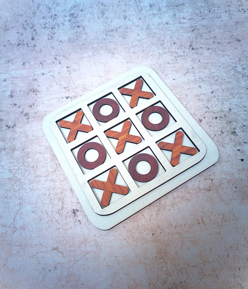 Wooden Tic Tac Toe Board Game 6",Handmade Mini Travel XO Game, Rustic Gift-2 pcs - Image 2 of 4