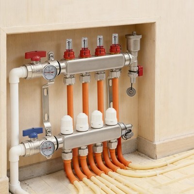 4 Branch Radiant Floor Heating Manifold Stainless Steel For Hydronic PEX 1/2'' in