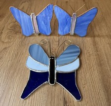 Lot Of 3 Handmade Stained Glass Butterfly Purple/Blue Suncatchers