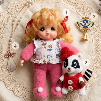 Rare Candy Candy 4pc Deluxe Set Vintage Style Doll Klin Plush Brooch Necklace