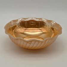 Vintage Fire King Glass Serving Bowl Dish Shell Swirl Peach Luster 7 5/8" D