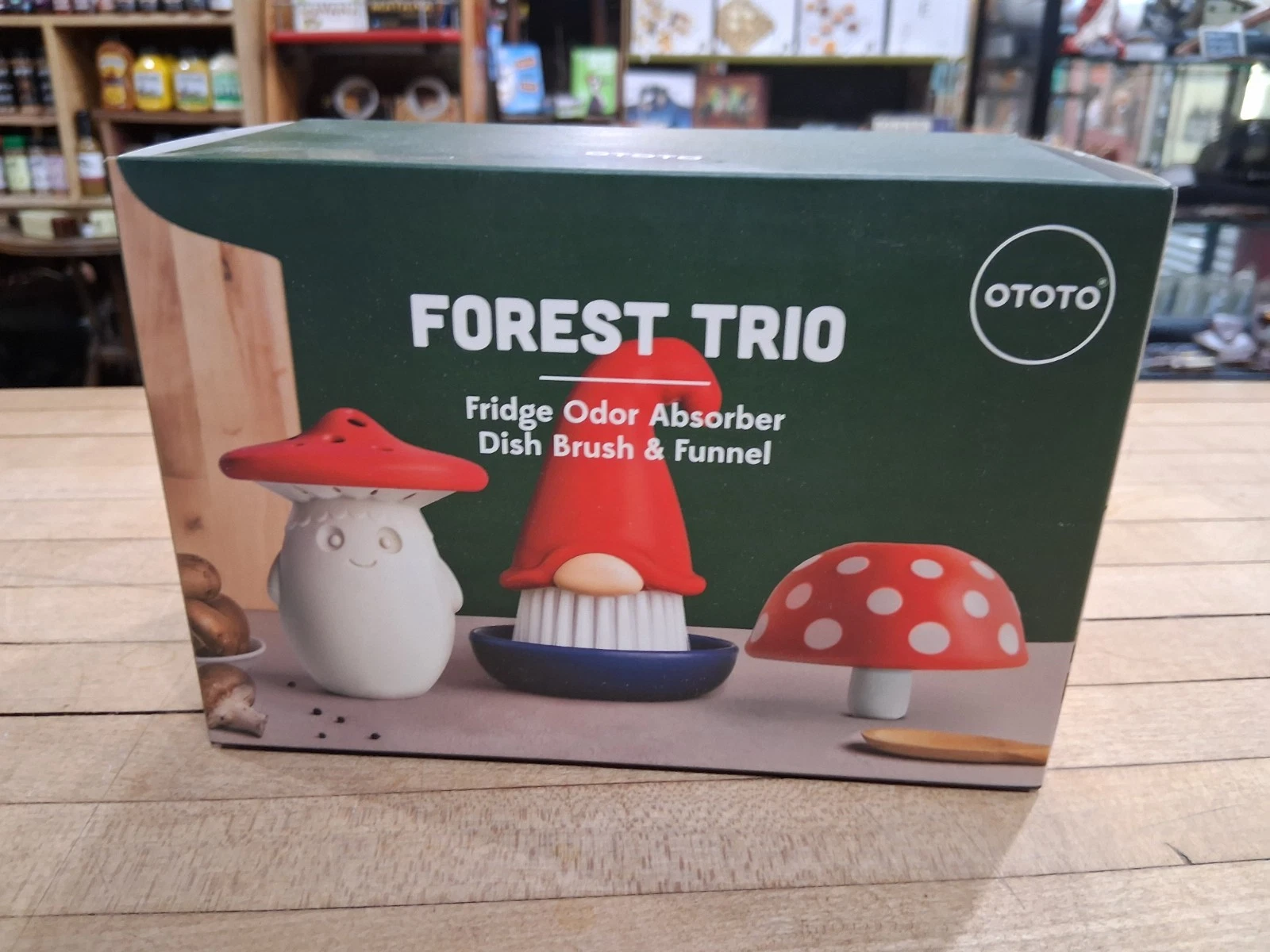 Forest Trio Gnome Dish Brush Mushroom Funnel Fridge Odor Absorber Set