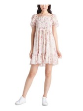BLACK TAPE Womens Ivory Lined Pouf Sleeve Above The Knee Fit + Flare Dress S