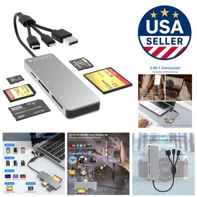 Bawanfa 5 in 1 Aluminum Memory Card Reader - USB-C, Lightning & USB-A Adapter