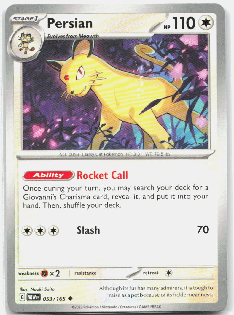Persian 053/165 Uncommon 151 Pokemon Near Mint