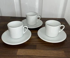 3 IPA Italy Porcelain Espresso Cups W/ Saucers White Made In Italy Vintage