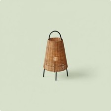Image of Lantern Floor Lamp Arched Handle Home Lighting Handwoven Shade