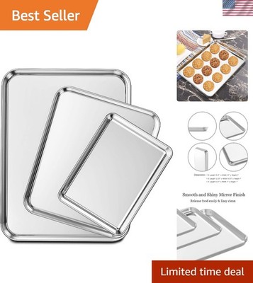 Mirror Finish Stainless Steel Baking Sheets - 3 Sizes for Every Baking Need