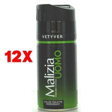 12 X Malizia Deodorante Uomo Vetyver 150 Ml Eau De Toilette Deodorant
