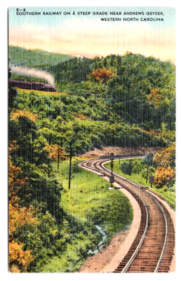 #ad c1940 Southern Railway Postcard Andrews Geyser NC Western North Carolina $19.95