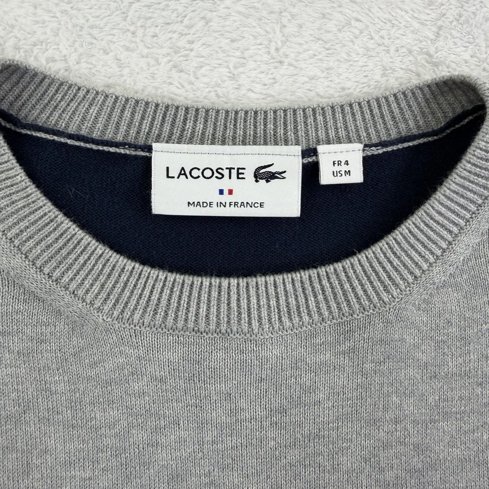 Suéter Lacoste Hecho en Francia Colorblock Azul Marino Gris Rojo Rayas Talla 4 US M Crew Foto 4 de 4