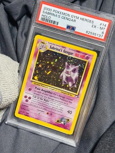 SABRINA'S GENGAR #14 2000 POKEMON GYM HEROES HOLO ✨ PSA 6 EX/MINT 🌀 SWIRL ✨