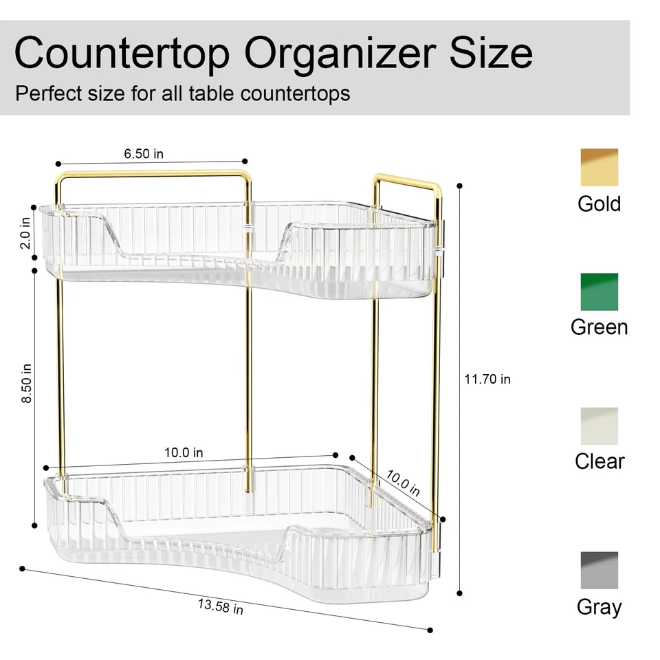 Organizador de mostrador de baño de 2 niveles, organizador de baño de esquina multifunción C... Foto 4 de 4