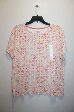 CROFT & BARROW WOMENS CLASSIC TEE 100% COTTON FLORAL-GEOMETRIC MULTICLR SIZE XXL