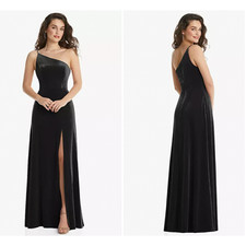 AFTER SIX 1556 SIZE 20W ONE-SHOULDER VELVET MAXI DRESS POCKETS BLACK $206 NEW