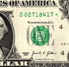2021 D Star note  1 dollar bill Regular Run