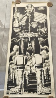 Rare 1980 Large Judge Dredd Door poster signed by Brian Bolland.