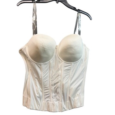 Galina Bustier Corset Women 42D White Boned Lace Trim Bridal Wedding Adjust FLAW