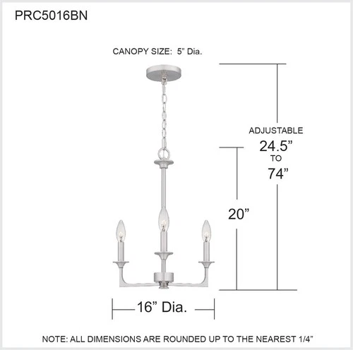 Quoizel PRC5016 Prescott 3 Light 16"W Taper Candle Pendant - Black - Picture 5 of 12