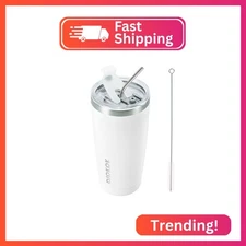 BJPKPK White Stainless Steel Tumbler With Lid And Straw 20 oz Insulated Tumblers