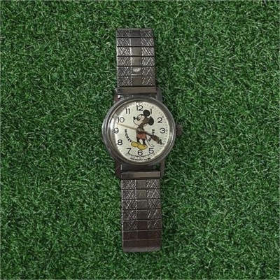 Vintage Bradley Mickey Mouse wrist watch with a Speidel stretch metal strap