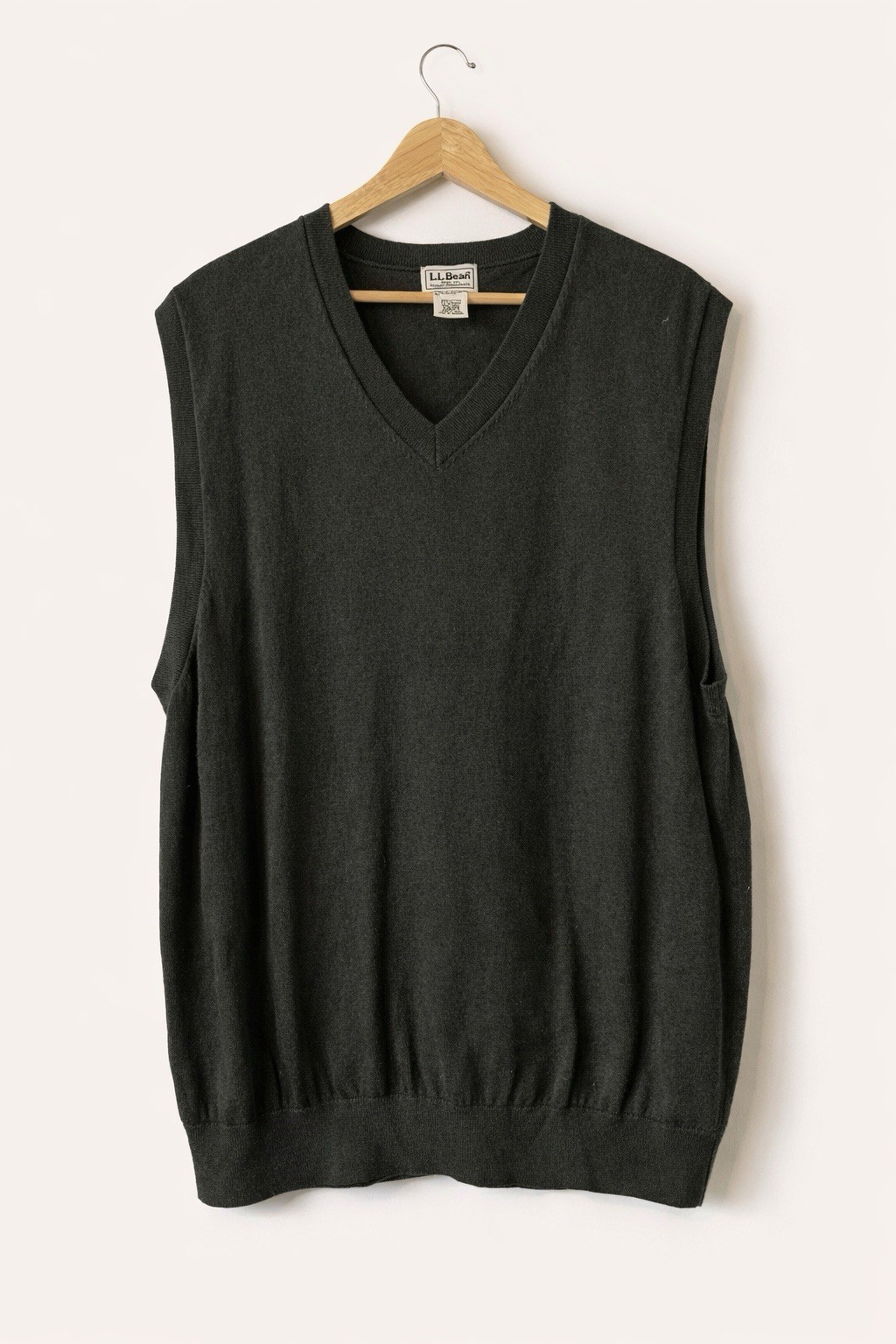L.L.Bean Sweater Vest Mens XXL Green Cotton Cashmere V Neck Knit Pullover