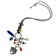 VTG Charm Necklace Glass Dragon Charm Colorful tassel jeweled Beaded Rare 90s