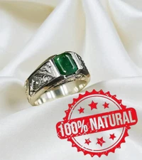 Green Emerald Natural Gemstone Handmade Silver Ring